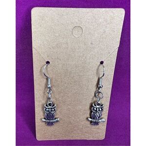 Handmade Silver Dangly Owl On A Branch Earrings
